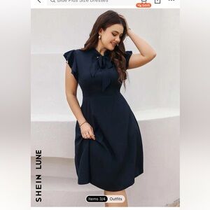 Tie neck ruffle sleeve dress